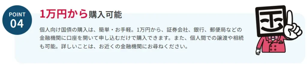 個人向け国債は最低1万円から1万円単位で購入できる