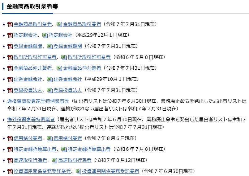 金融庁｜免許・許可・登録等を受けている事業者一覧